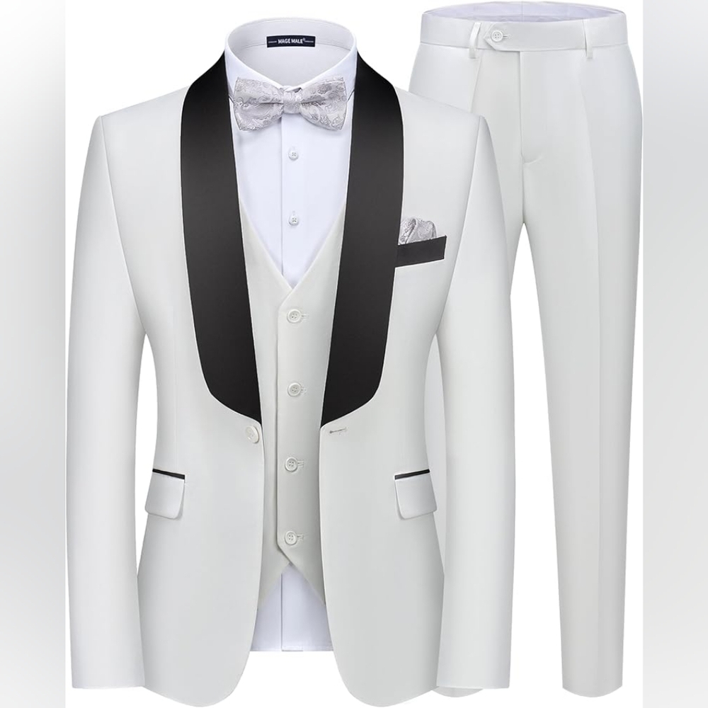Elegant White and Black Men's Suit Size Medium